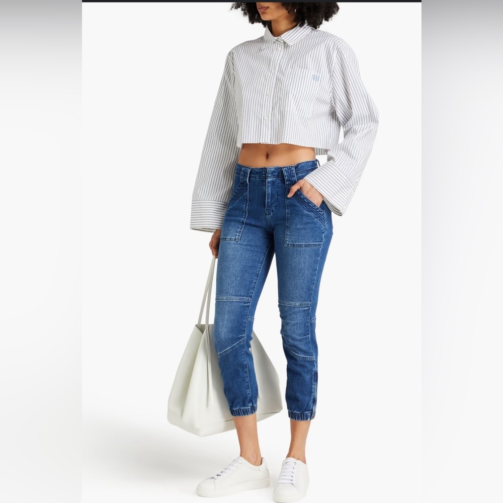 Frame Trapunto mid rise crop banded bottom jeans